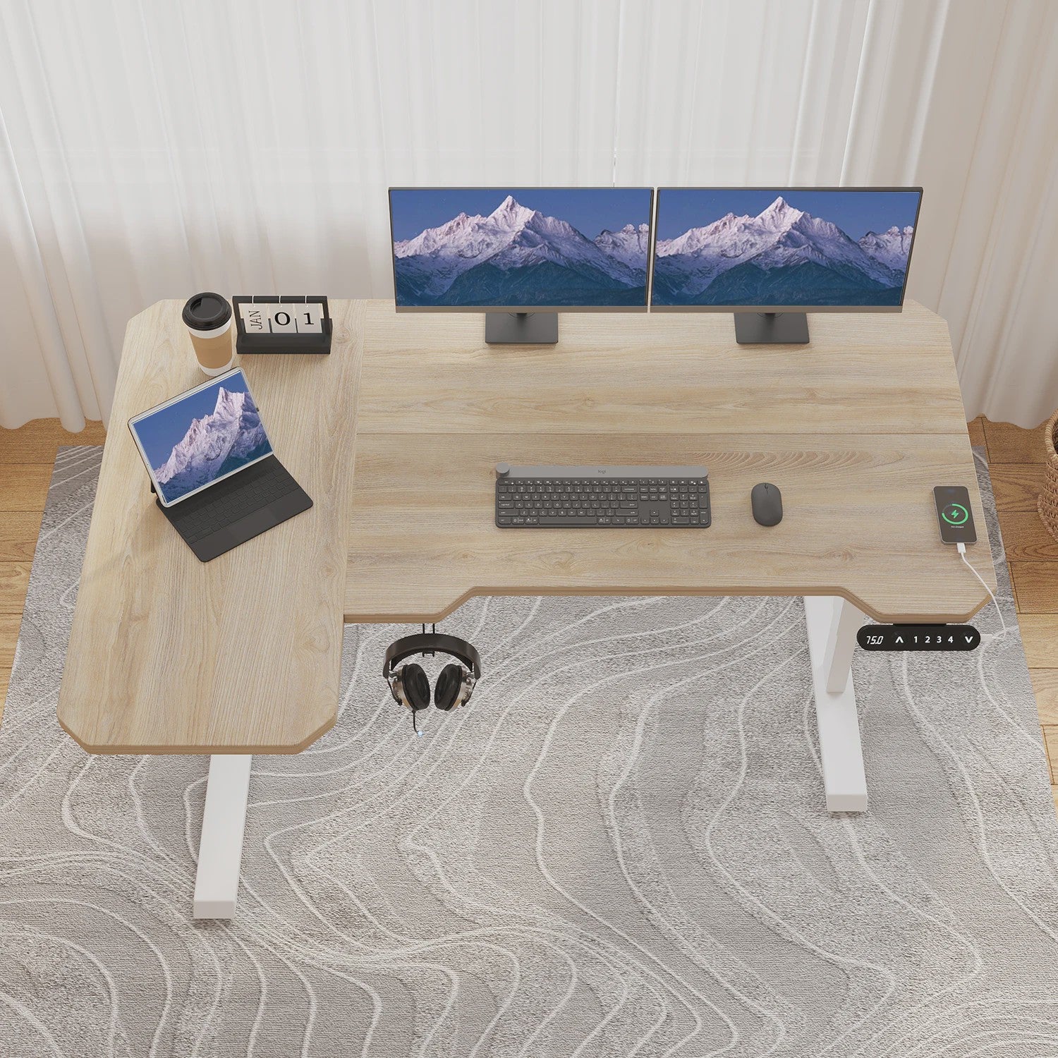 Elektrisch In Hoogte Verstelbaar L-Bureau 150cm - Sta-Buro met Geheugenfunctie en USB-C