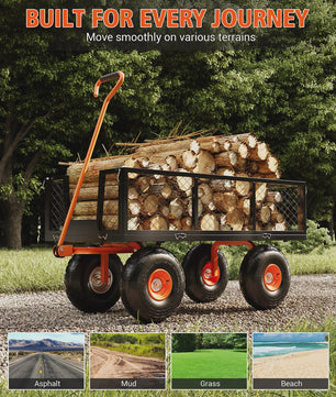 Robuuste Stalen Tuinwagen - 400kg Laadvermogen, Afneembare Zijden, All-Terrain Wielen