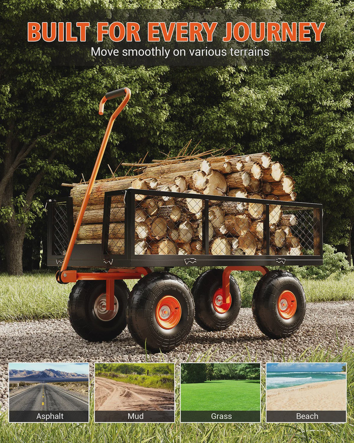 Robuuste Stalen Tuinwagen - 400kg Laadvermogen, Afneembare Zijden, All-Terrain Wielen