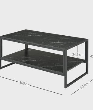 HOMCOM Salontafel met 2 etages, Modern Design, Zwart Marmerlook, 106x50x47 cm