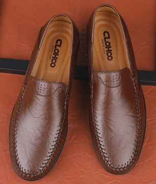 CLOHOO Heren Casual Schoenen - Comfortabel Leer met Ademende Stiksels en Rubberen Zool