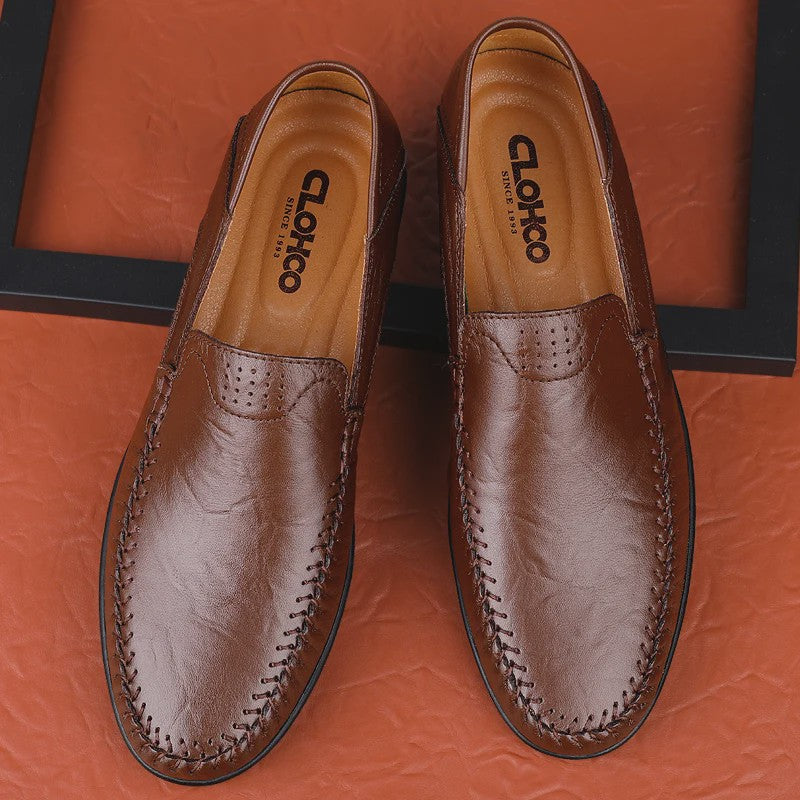 CLOHOO Heren Casual Schoenen - Comfortabel Leer met Ademende Stiksels en Rubberen Zool