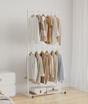 Stabiele Kledingrek Dubbellaags - Multifunctioneel & Nordic Stijl - Zwart, Wit, Goud
