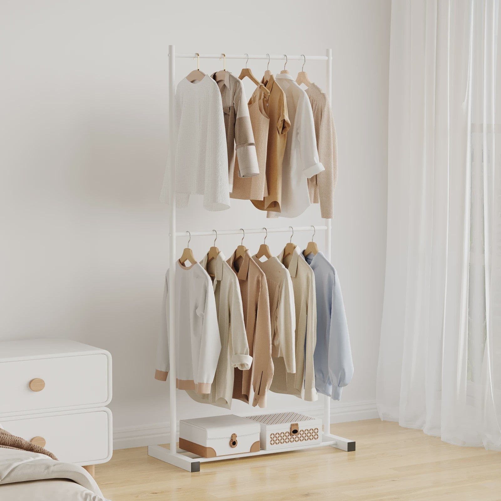 Stabiele Kledingrek Dubbellaags - Multifunctioneel & Nordic Stijl - Zwart, Wit, Goud