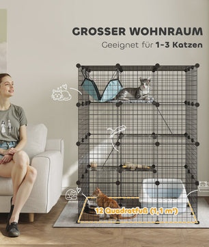 Grote DIY Kattenkooi Ren met Platforms en Hangmat - Ruim Binnenverblijf voor Katten