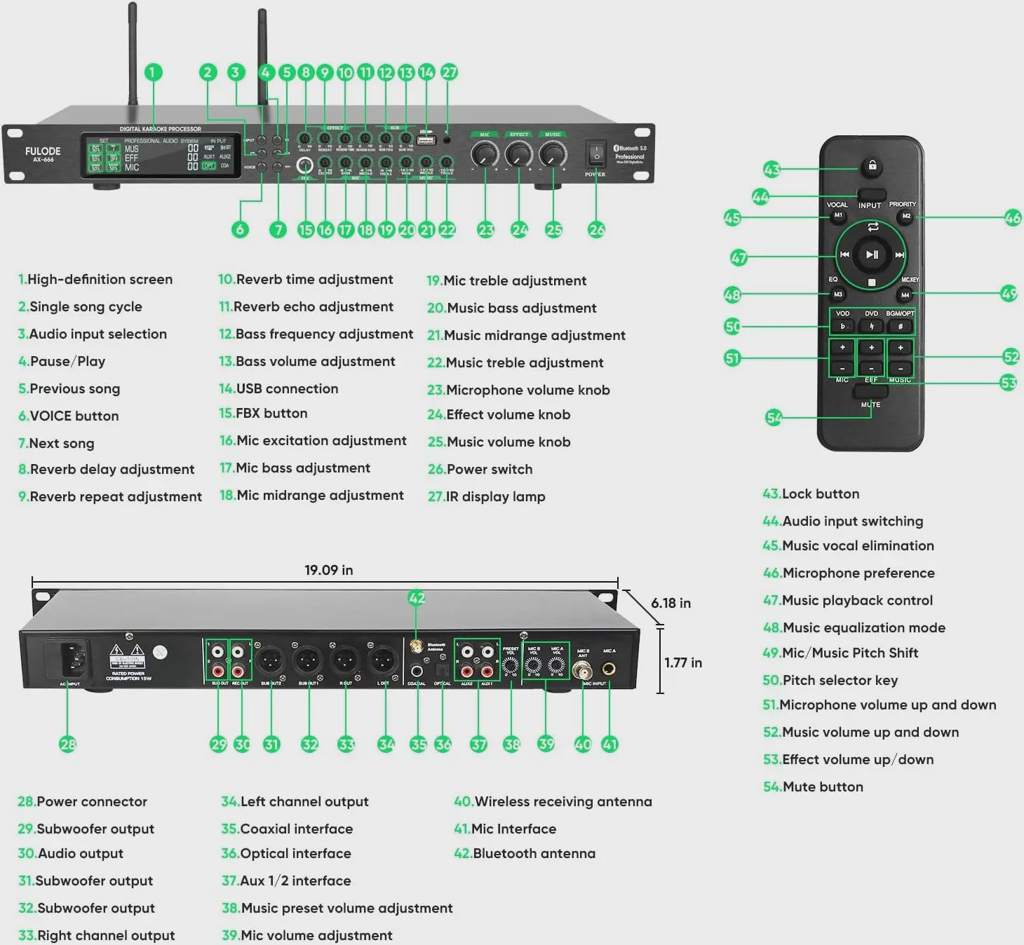 FULODE AX-666 Dubbel Draadloos Microfoon Systeem met Digitale Karaoke Processor