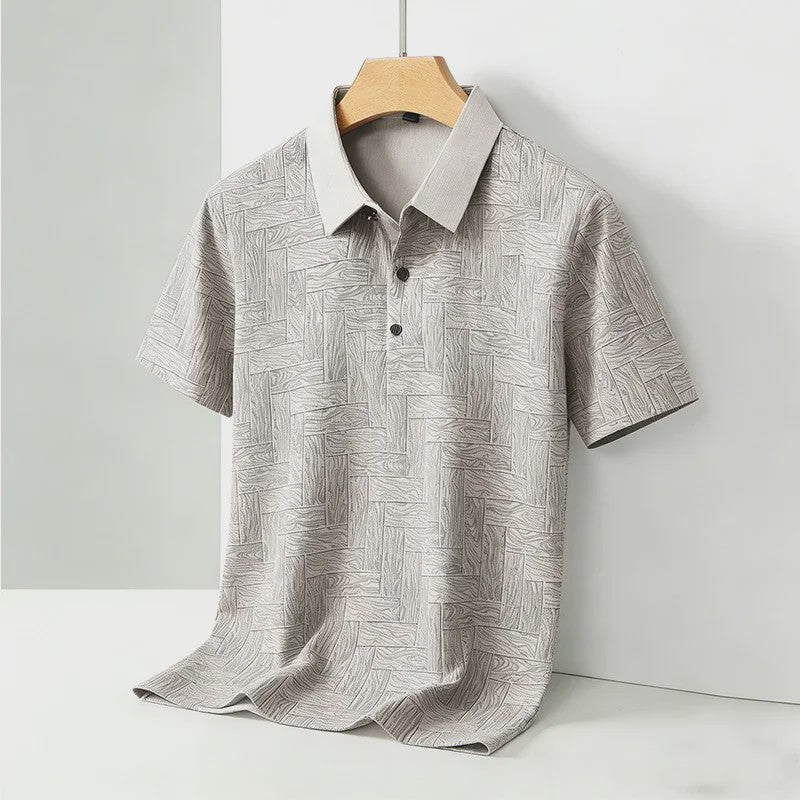 Heren Polo Shirt Korte Mouw met Weefpatroon en Contrastkraag - Comfortabel & Stijlvol