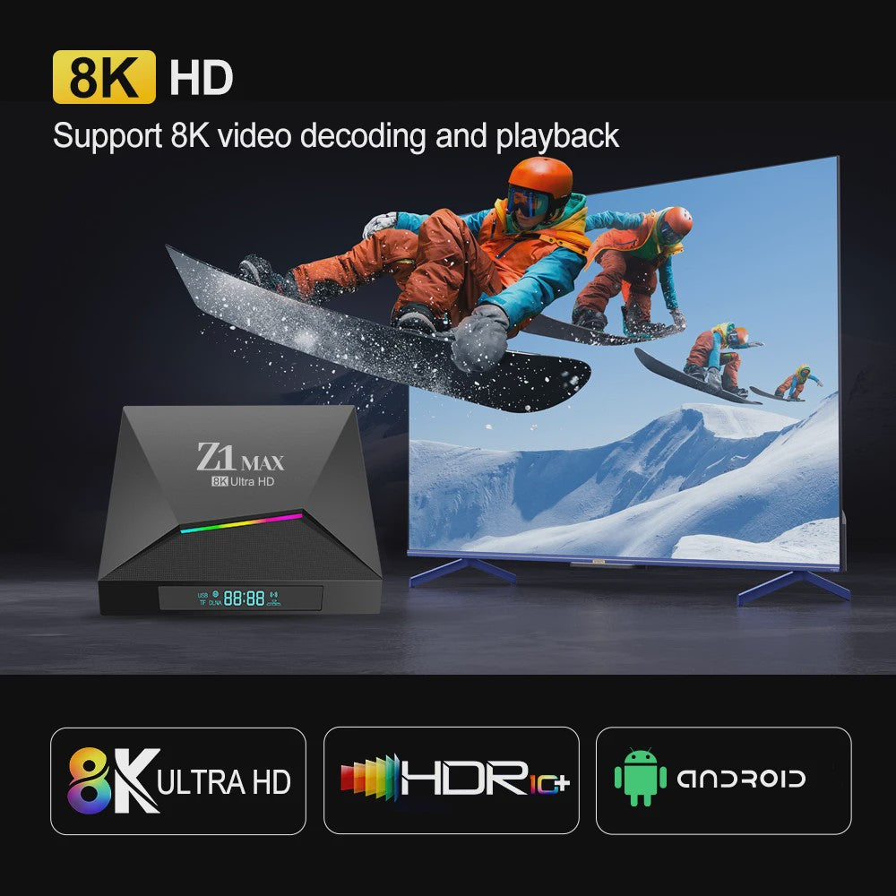 Z1 Max Android 15 Smart TV Box: 8K Ultra HD Media Player met 4GB RAM & Dual WiFi
