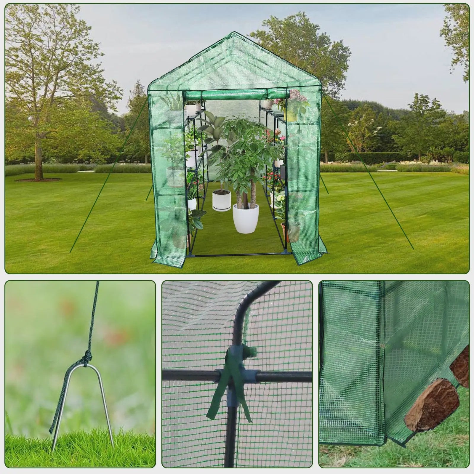 Walk-in Tuinkas 142x210x190cm met 9 Legborden - Waterdicht & UV-beschermend