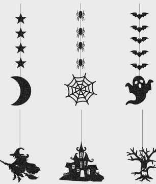 6-delige Halloween Hangende Banner Garland met Spookjes, Heksen en Spinnen