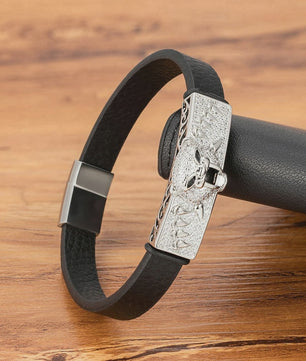 Heren Lederen Armband met Leopard Hoofd & Kristallen - Vintage Punk Rock Stijl