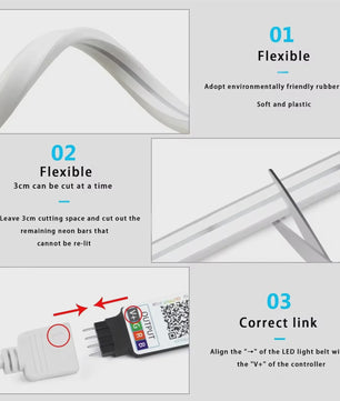RGB Neon LED Strip 1-5M Waterdicht IP65 met Tuya App & Afstandsbediening - Flexibele Decoratieverlichting
