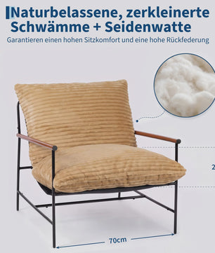 Oversized Corduroy Fauteuil - 70cm Breed - Luxe Lounge Stoel met Metalen Frame - 180kg Draagvermogen