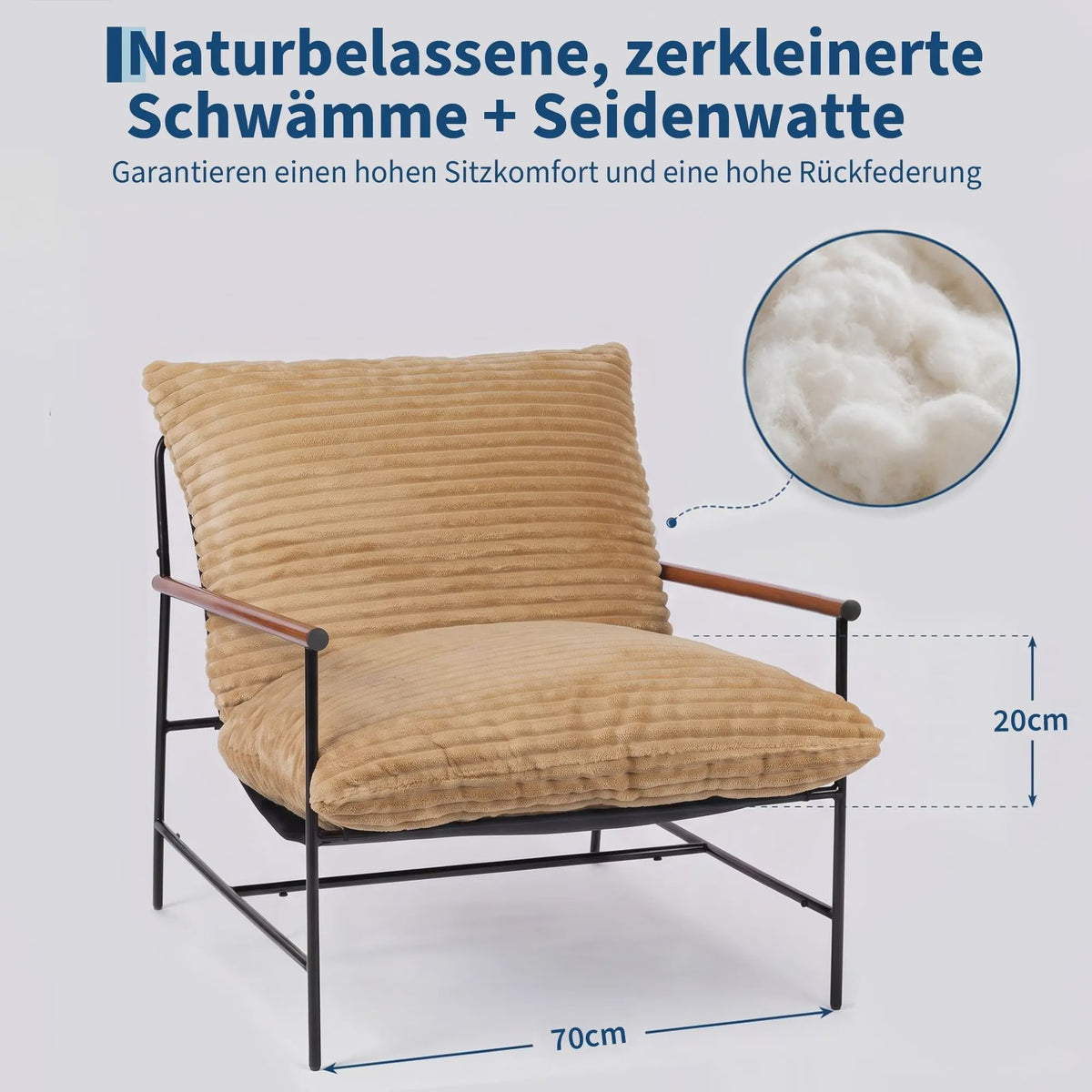 Oversized Corduroy Fauteuil - 70cm Breed - Luxe Lounge Stoel met Metalen Frame - 180kg Draagvermogen
