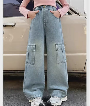 Stoere Meisjes Cargo Jeans - Wijd & Loose Fit | Mode Streetwear voor Kinderen (5-12 jaar)