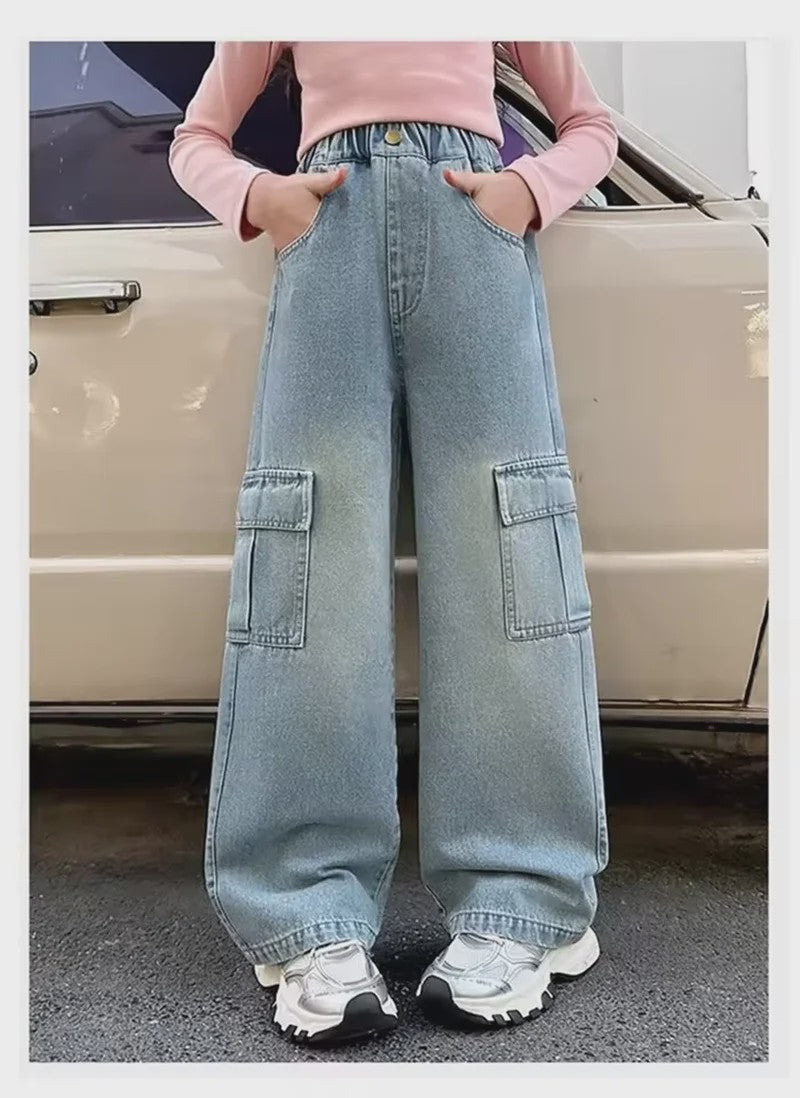 Stoere Meisjes Cargo Jeans - Wijd & Loose Fit | Mode Streetwear voor Kinderen (5-12 jaar)