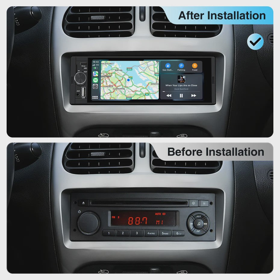 AINAVI 1 DIN Universele Autoradio met 6.36" HD IPS Touchscreen, Wireless CarPlay & Android Auto, Bluetooth 5.0