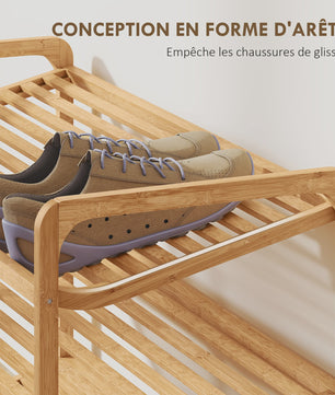 HOMCOM Bamboe Schoenenrek 3 Niveaus - Ruim 12 Paren Schoenen - 76x33x50,8cm - Natuurlijk Hout