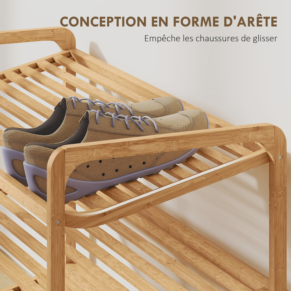 HOMCOM Bamboe Schoenenrek 3 Niveaus - Ruim 12 Paren Schoenen - 76x33x50,8cm - Natuurlijk Hout