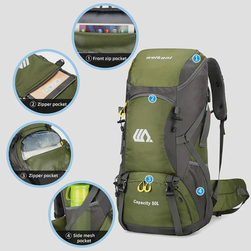 50L Waterdichte Reisrugzak - Grote Outdoor Backpack voor Kamperen, Wandelen & Klimmen