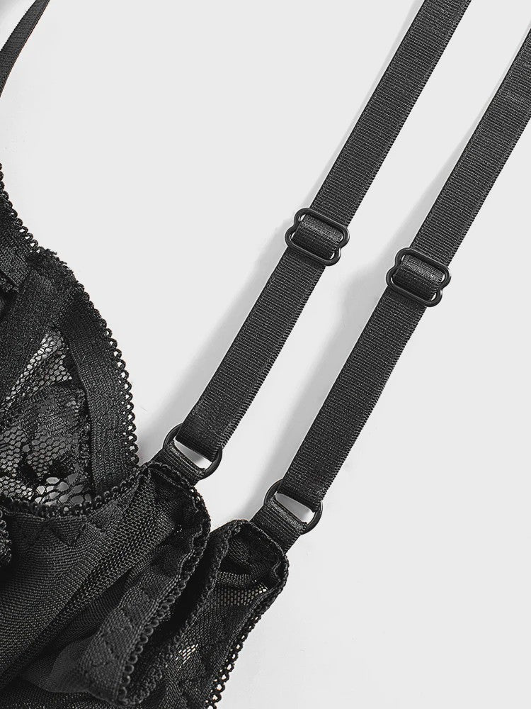 Dames Sexy kanten lingerie top met visgraat en stalen ring