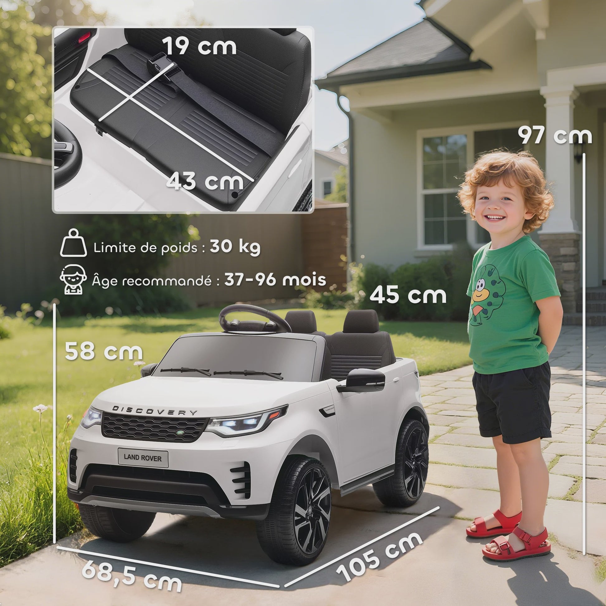 Elektrische Kinderauto Land Rover Discovery 12V - Met Afstandsbediening & 2 Motoren - Wit