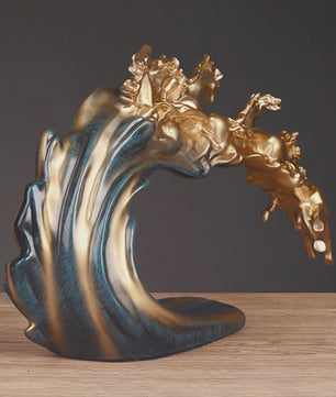 Luxe Gouden Paarden Sculptuur - Resin Kunst & Ambacht Decoratie