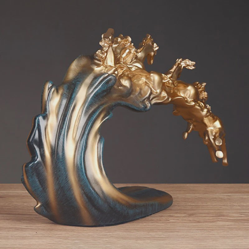 Luxe Gouden Paarden Sculptuur - Resin Kunst & Ambacht Decoratie