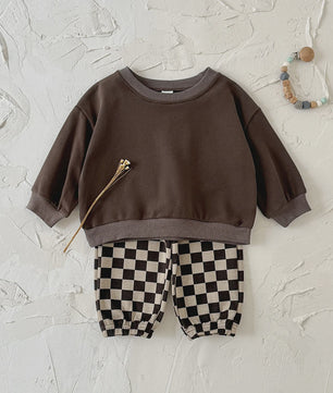 Baby Kleding Set: Comfortabele Longsleeve Top & Schakakbord Broek - Herfst Collectie