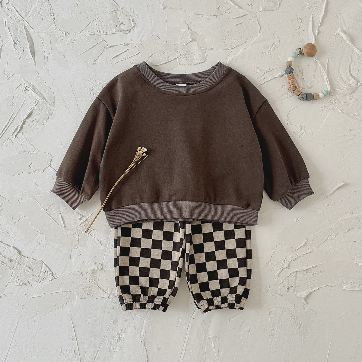 Baby Kleding Set: Comfortabele Longsleeve Top & Schakakbord Broek - Herfst Collectie