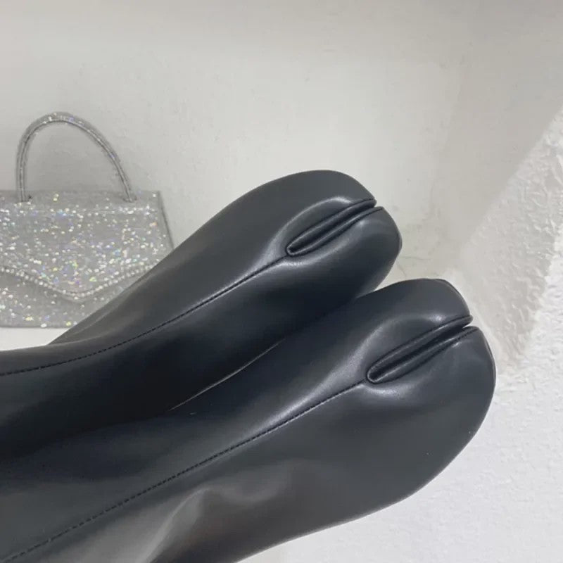 Luxe Dames Enkellaarsjes met Split Toe - Echt Leer, Lage Hak - Herfst/Winter Collectie