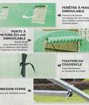Outsunny Tunnel Kas 9m² - 3x3x2m - Groen - Met Roll-up Deur en 4 Ramen