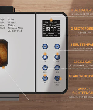 Karinear Broodbakmachine: 20 Programma's, 3 Maten, 15-Uurs Timer & Handschoenen