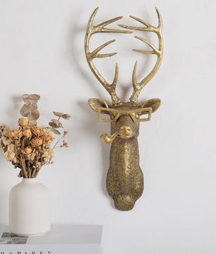 Gouden Hertenkop Wandhaak - Decoratieve Resin Muurhanger met Opbergfunctie