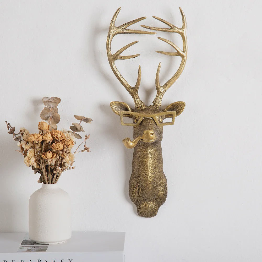 Gouden Hertenkop Wandhaak - Decoratieve Resin Muurhanger met Opbergfunctie