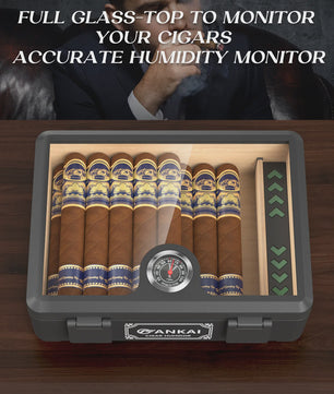 Luxe Glazen Sigaren Humidor met Hygrometer & Humidifier - Cedar Hout - Crushproof