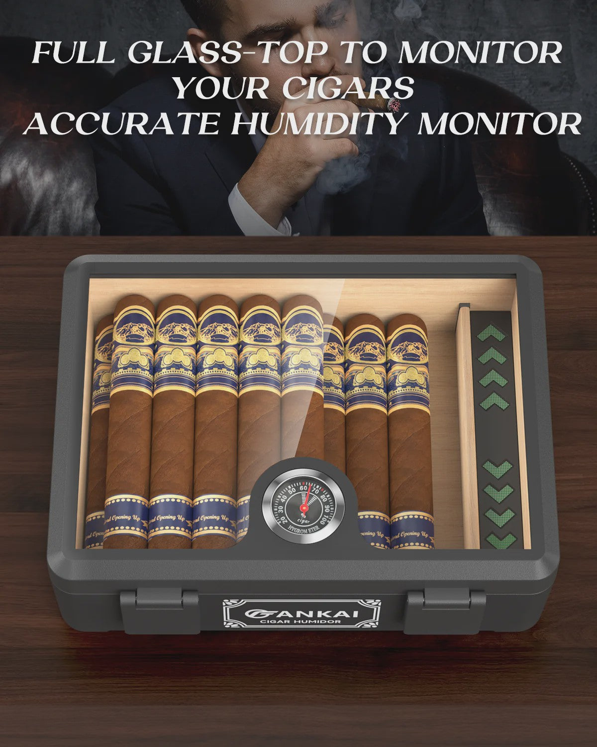 Luxe Glazen Sigaren Humidor met Hygrometer & Humidifier - Cedar Hout - Crushproof