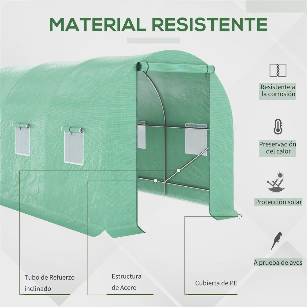 Outsunny Tunnel Greenhouse 400X200X200Cm with 6 Windows for Growing Green Plants
