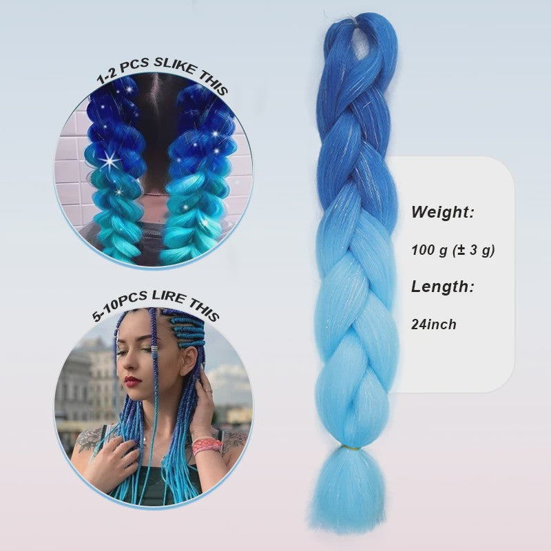 Glanzende Regenboog Jumbo Vlechten met Tinsel - Synthetisch Haar voor Festivals & Feesten