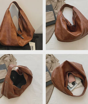 Luxe Grote Zwarte Hobo Schoudertas van Zacht PU Leer - Stijlvolle Dames Shopper en Reistote