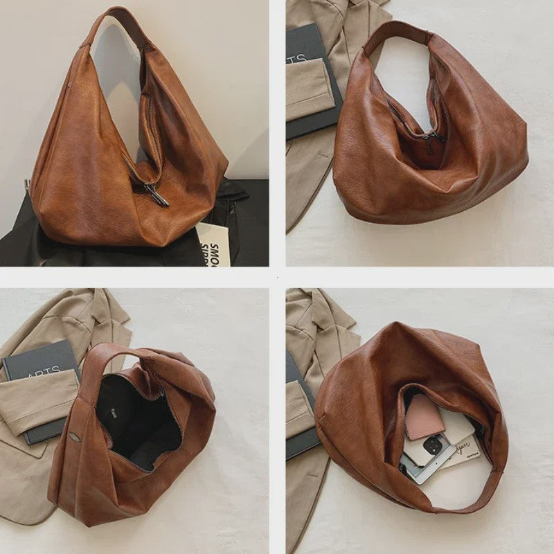 Luxe Grote Zwarte Hobo Schoudertas van Zacht PU Leer - Stijlvolle Dames Shopper en Reistote