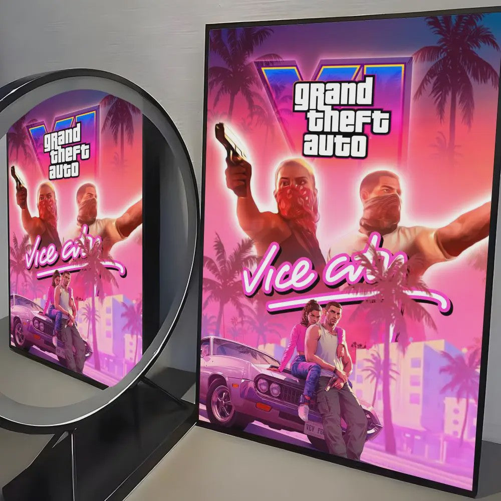 Grand Theft Auto GTA 6 Game Poster - Zelfklevend, Waterdicht & Frameloos