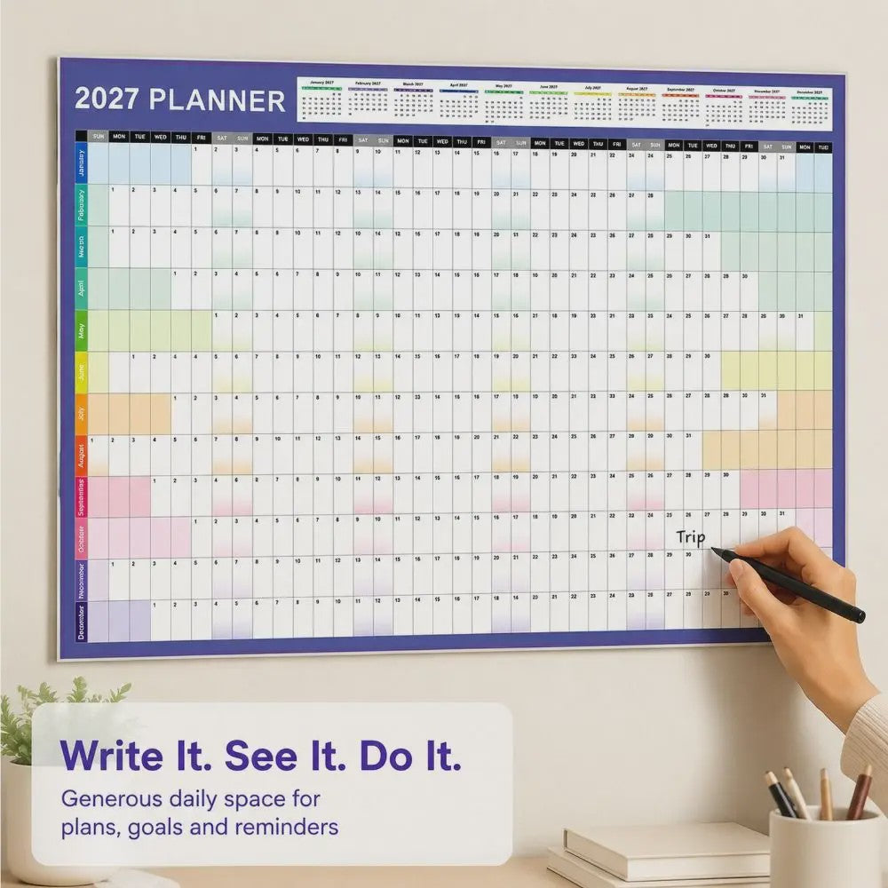 Jaarplanner 2027 - Grote Wandkalender met Planvakken en Stickers