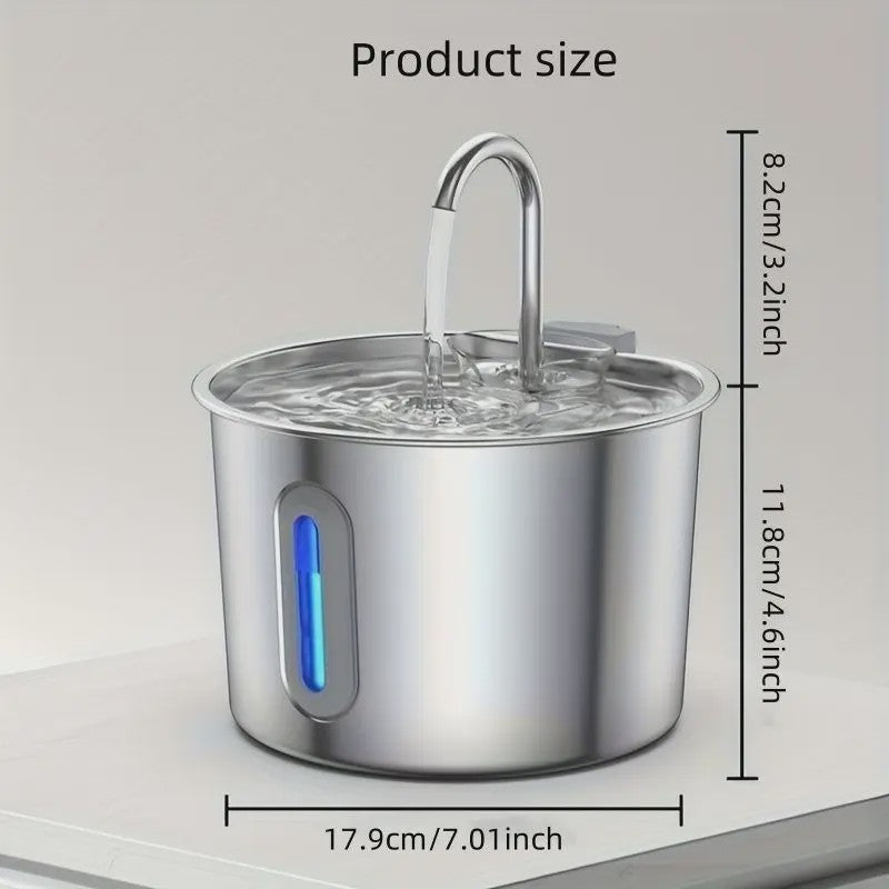 Automatische Drinkfontein RVS 2.2L voor Katten & Honden met Waterniveauvenster