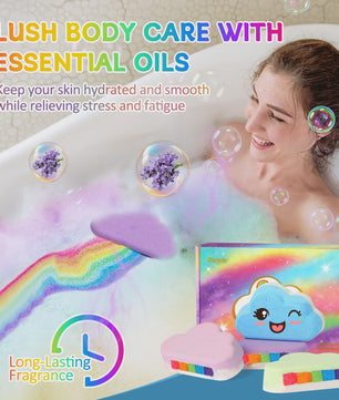 Regenboog Badbommen Set voor Kinderen - Handgemaakt, 4 Stuks, Cadeau voor Meisjes en Jongens