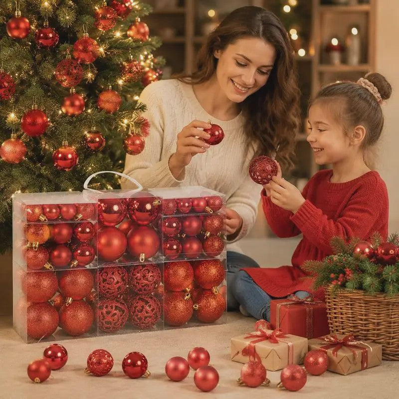 100 Delige Kerstballen Set Rood - Diverse Maten (3/4/6 cm)