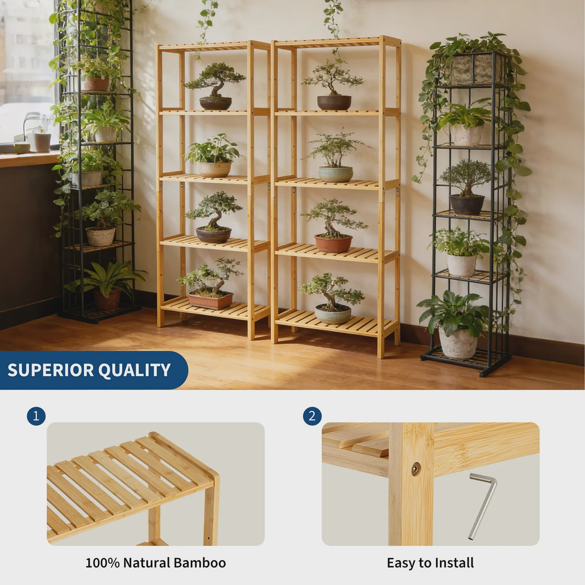 5-Laags Bamboe Opbergrek - Vrijstaand Houten Rek voor Badkamer, Keuken & Entree