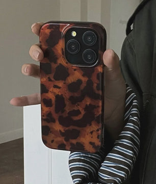 Retro Amber & Luipaard Print Hoesje voor iPhone - Stijlvolle Bescherming