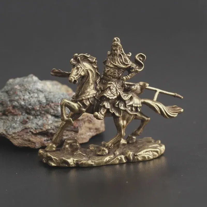 Bronzen Guan Gong Beeld op Paard - Chinese God van Rijkdom Decoratie