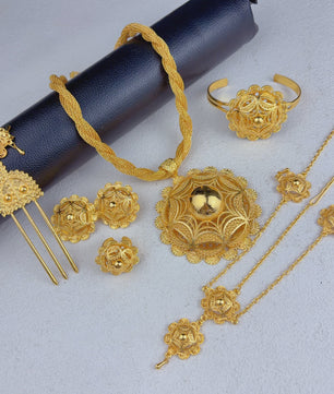 Gouden Sieraden Set Dames 24k Verguld - Afrikaans/Indisch Design met Grote Hanger - Bruiloft & Cadeau